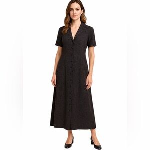 Vintage LL Bean Women’s Button up geometric maxi dress Size 16 Minimalist Modest